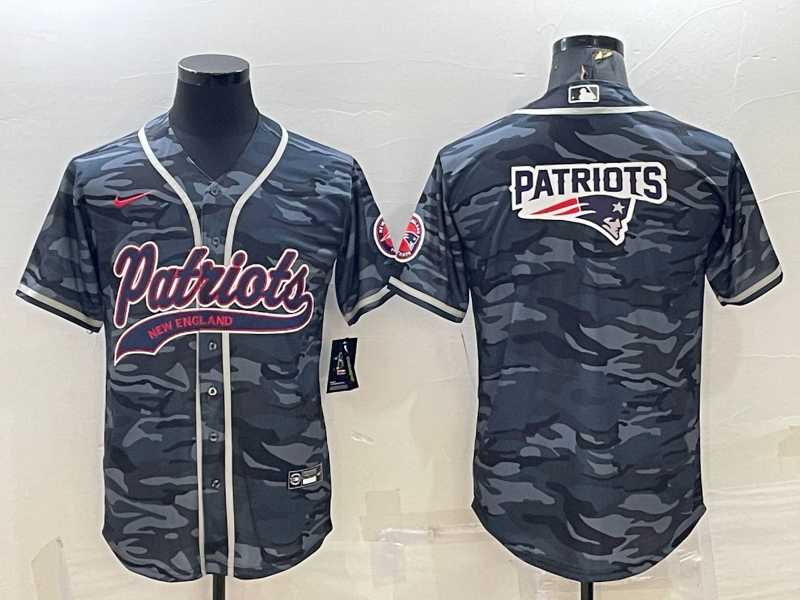 Men%27s New England Patriots Grey Camo Team Big Logo With Patch Cool Base Stitched Baseball Jersey